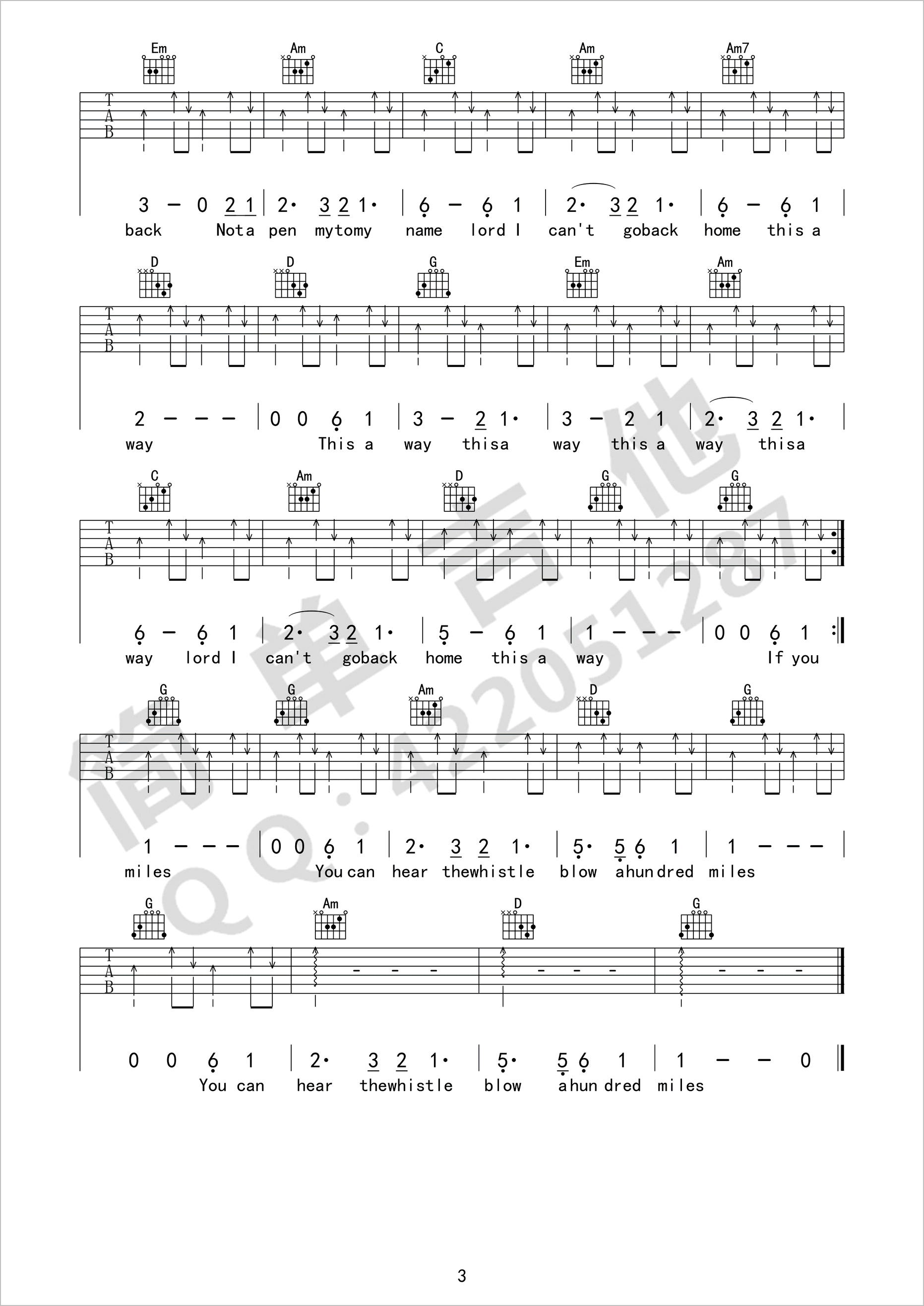 500miles吉他谱3