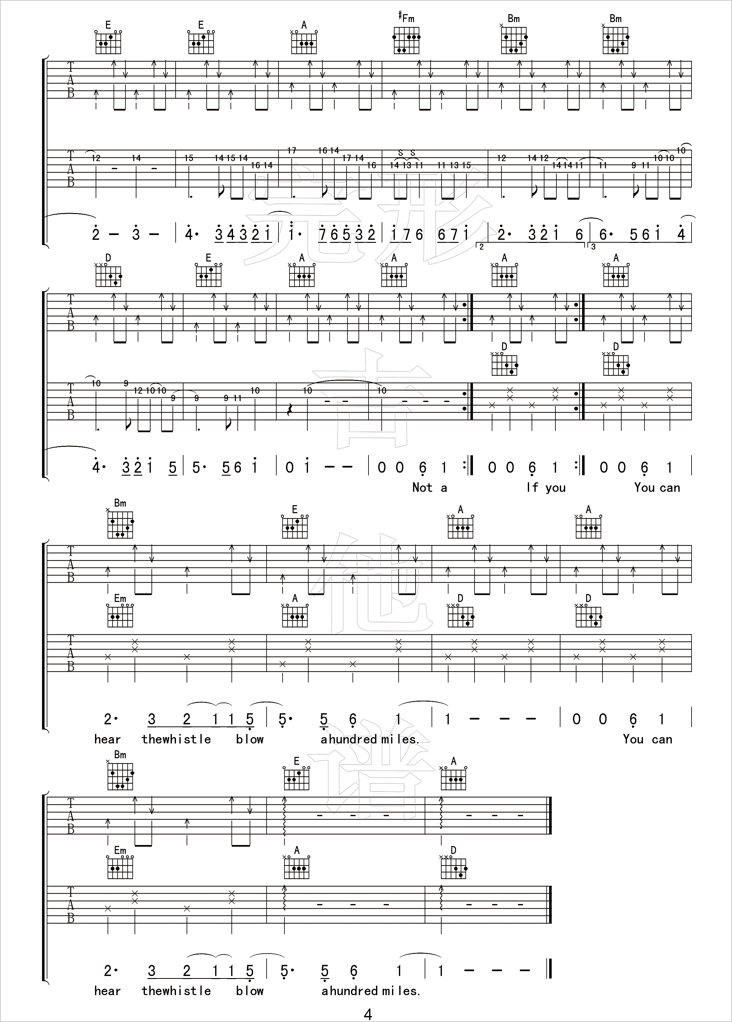 500miles吉他谱4