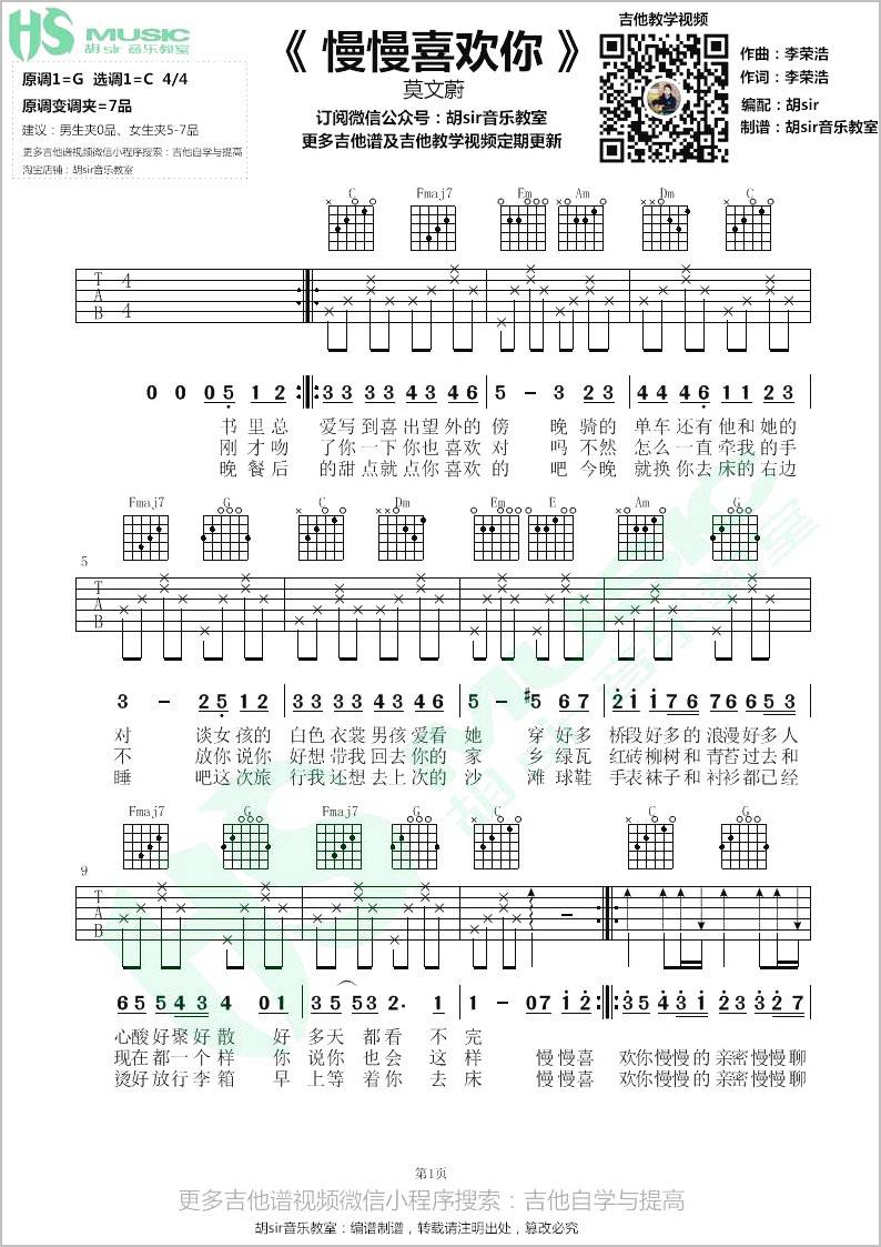 慢慢喜欢你吉他谱1-莫文蔚
