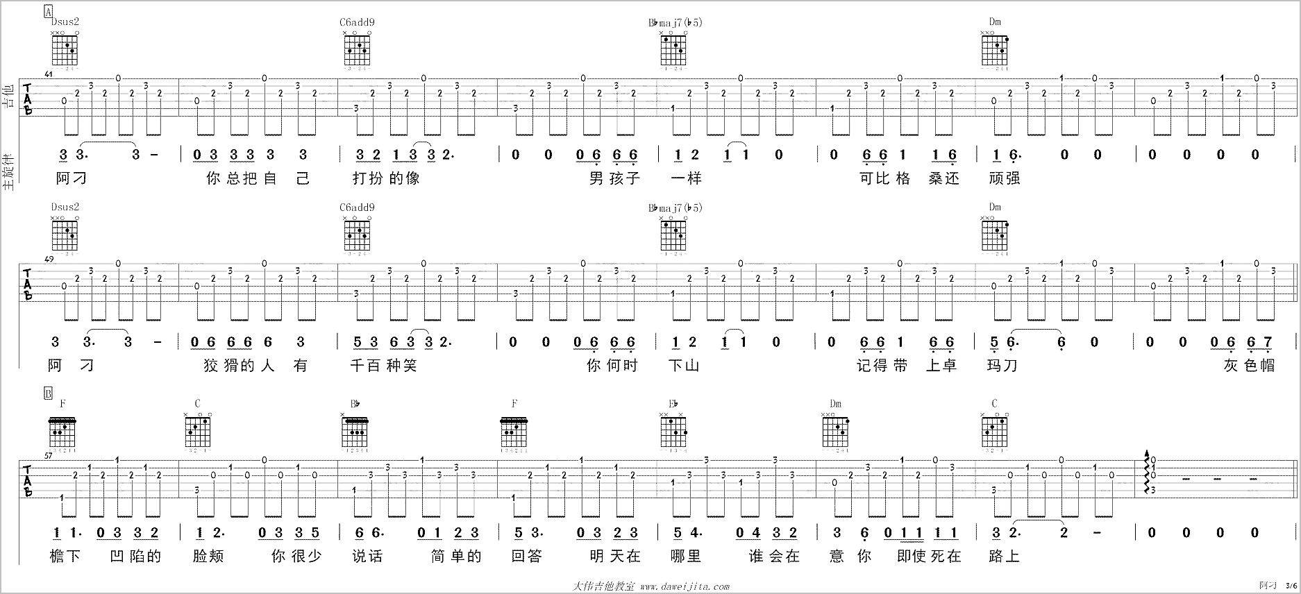 阿刁吉他谱3-张韶涵