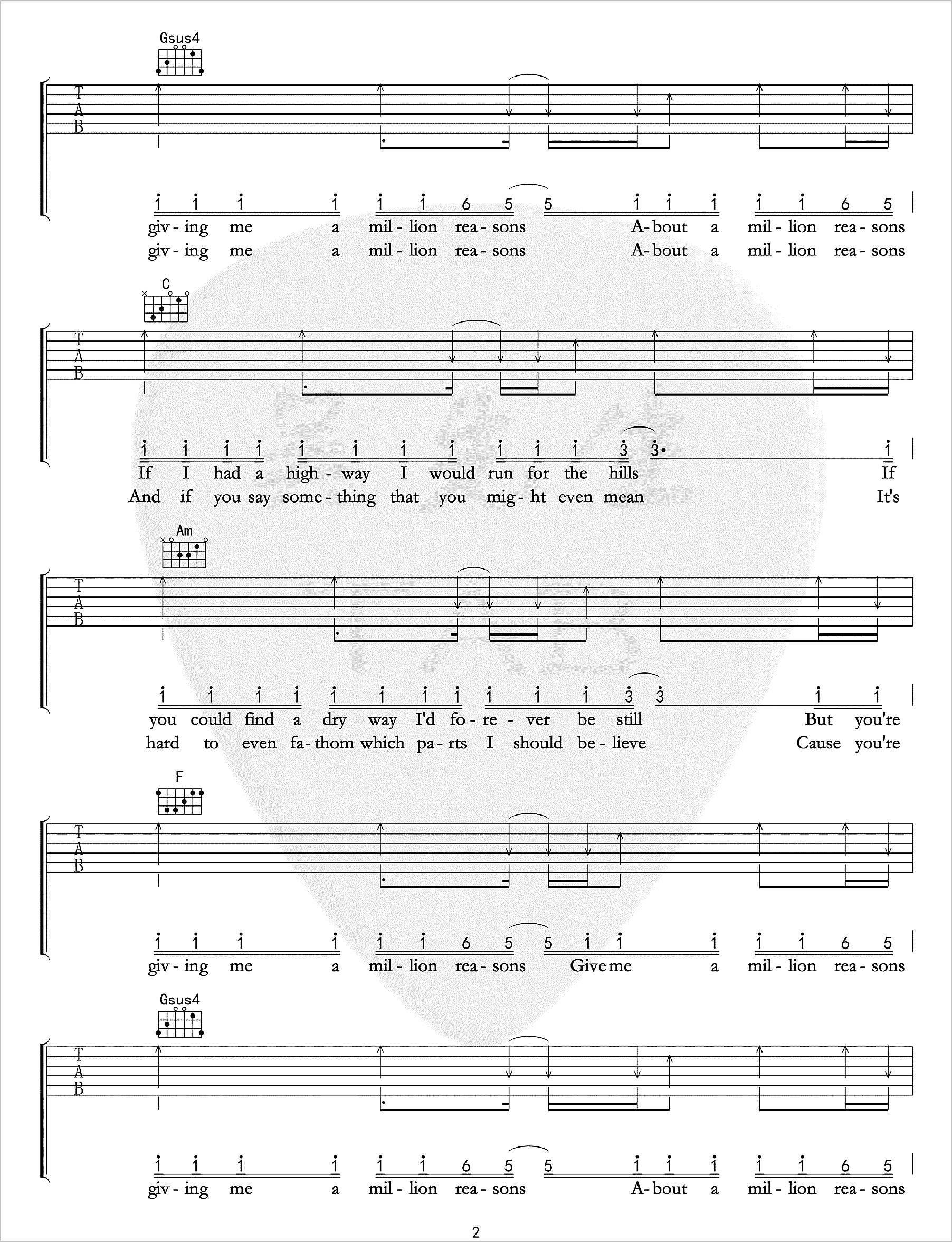 Million-Reasons吉他谱2-Lady-Gaga