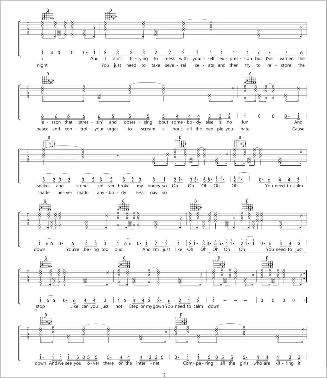 You-Need-To-Calm-Down吉他谱2-Taylor-Swift