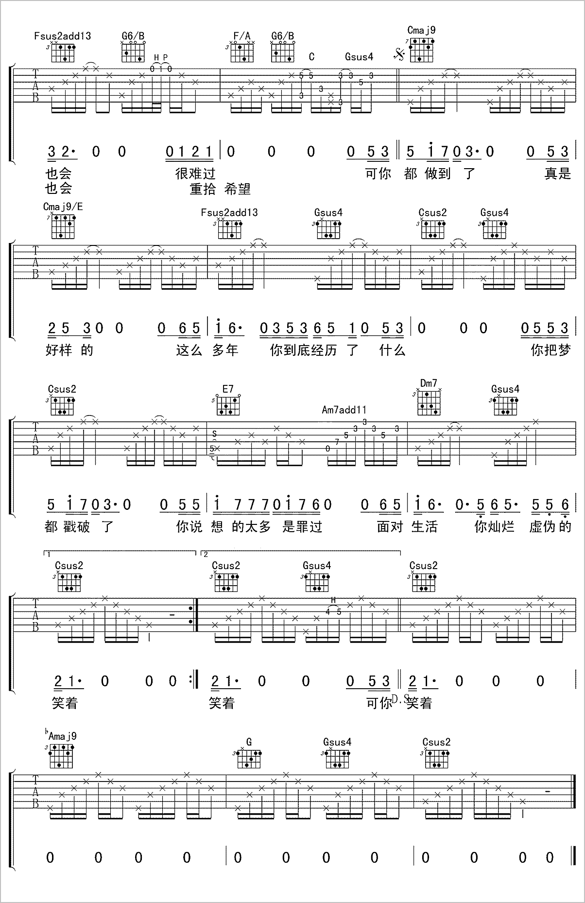 其实我想对你说吉他谱2-郭旭