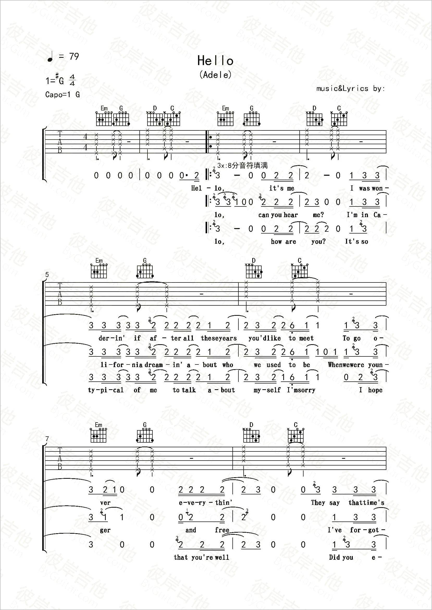Hello吉他谱1-Adele