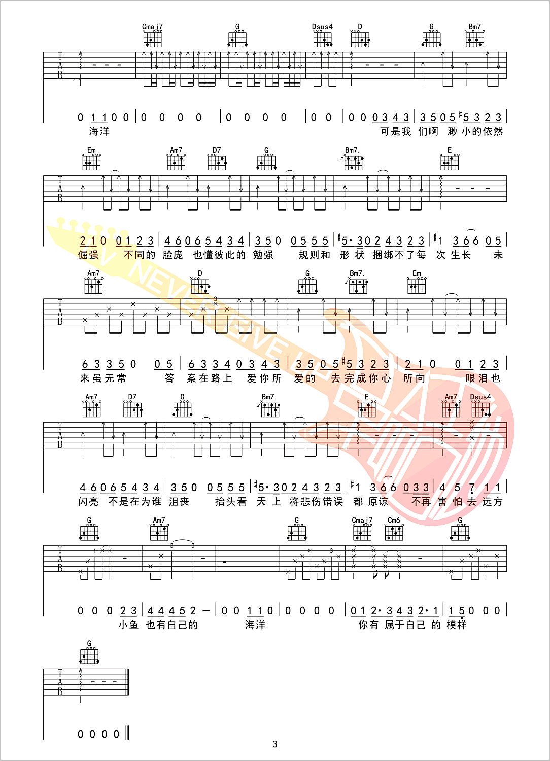 这条小鱼在乎吉他谱3-王OK