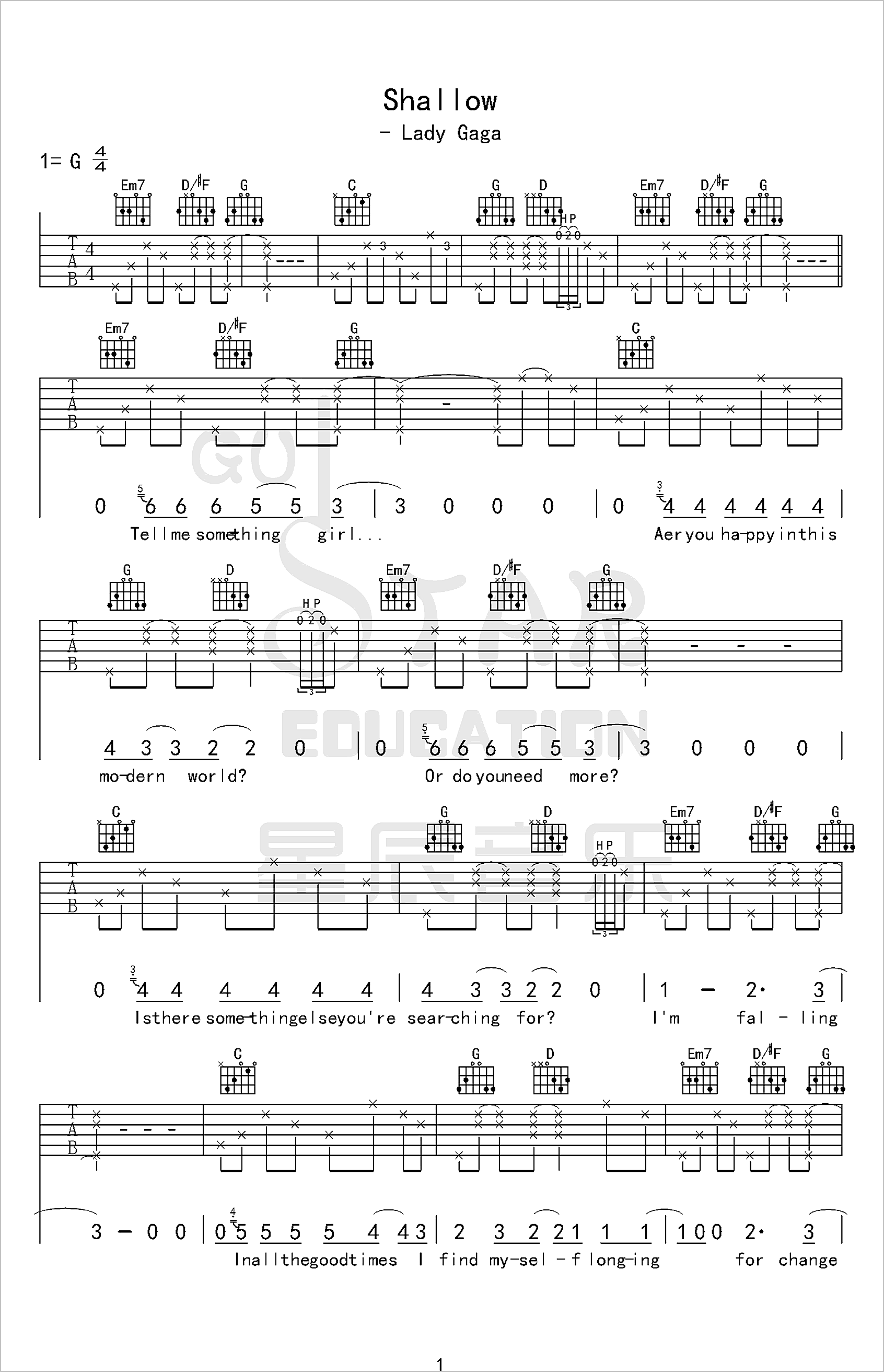 Shallow吉他谱1-Lady-Gaga
